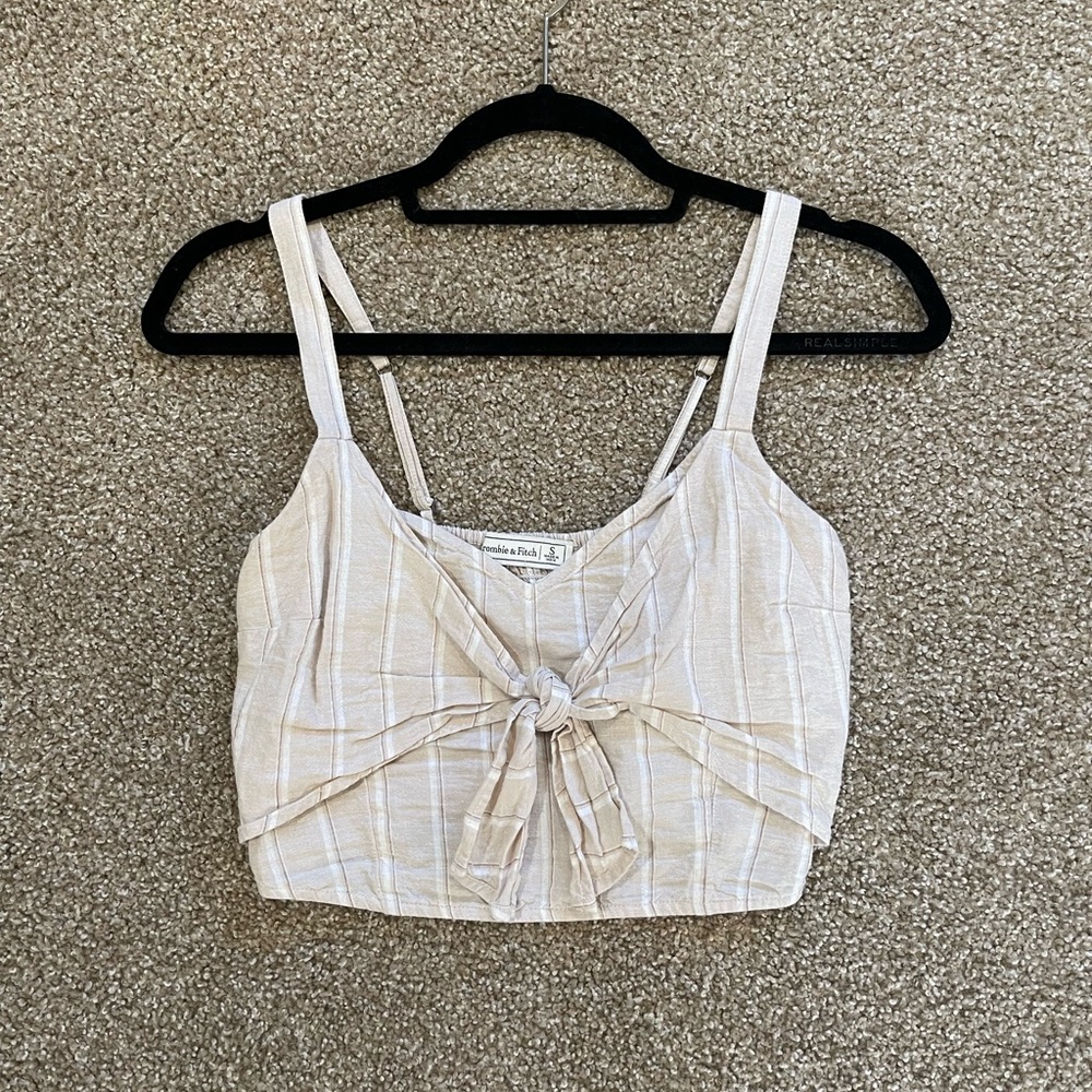 Abercrombie and Fitch Beige and White Striped Cami Top